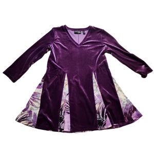 🤩Attitudes by Renee Women's Purple Velvet 3/4 Sleeve Tunic Top XS C12